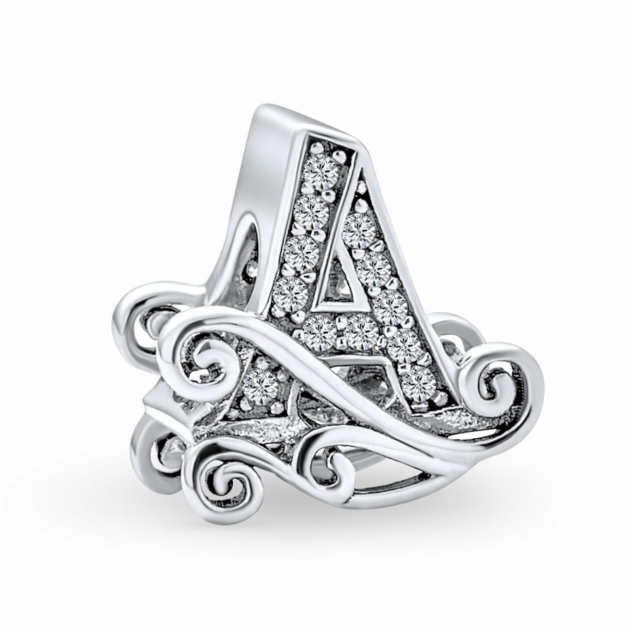 Shop Women Bling Jewelry Alphabet Beads | Alphabet Initial Fancy Cz Block Letter Bead Charm .925Sterling Silver