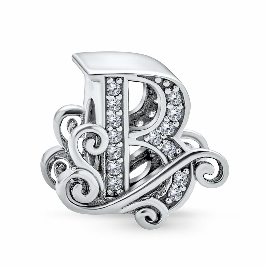 Shop Women Bling Jewelry Alphabet Beads | Alphabet Initial Fancy Cz Block Letter Bead Charm .925Sterling Silver