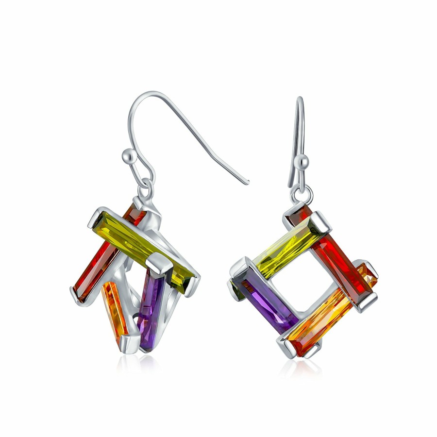 Shop Women Bling Jewelry Stud Earrings | Colorful Cz Geometric Criss Cross Square Dangle Earrings