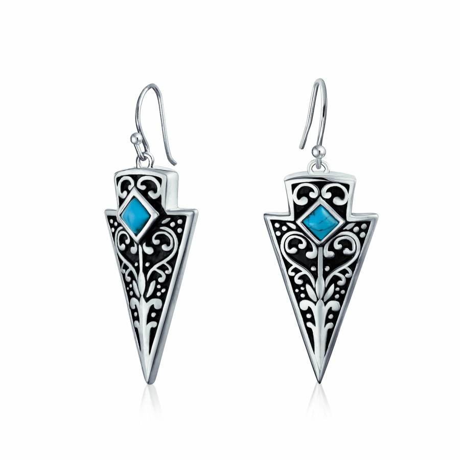 Shop Women Bling Jewelry Dangle Drop Earrings | American Indian Style Blue Arrowhead Boho Earrings Sterling Silver