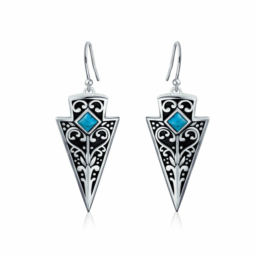 Shop Women Bling Jewelry Dangle Drop Earrings | American Indian Style Blue Arrowhead Boho Earrings Sterling Silver