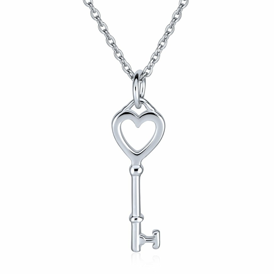 Shop Women Bling Jewelry Delicate Pendant Necklaces | Romantic Open Heart Key Shaped Pendant 14K Gold Plated .925 Silver