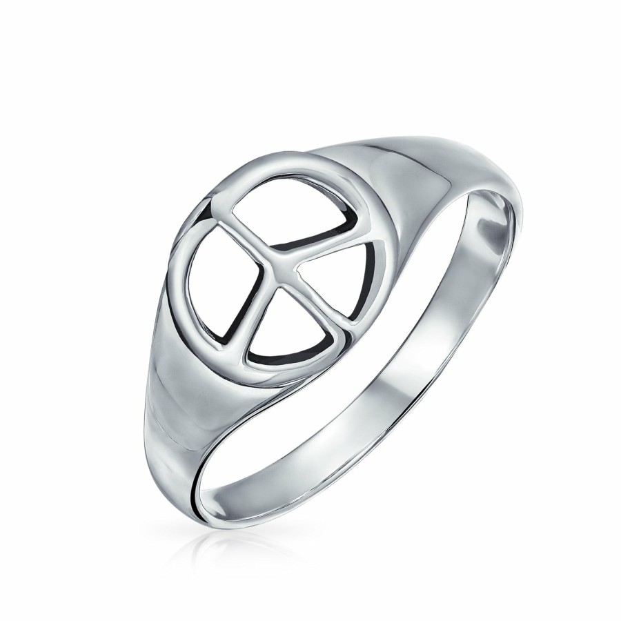 Shop Women Bling Jewelry Unique Rings | .925 Sterling Wide Open Symbol World Peace Sign Signet Ring Silver