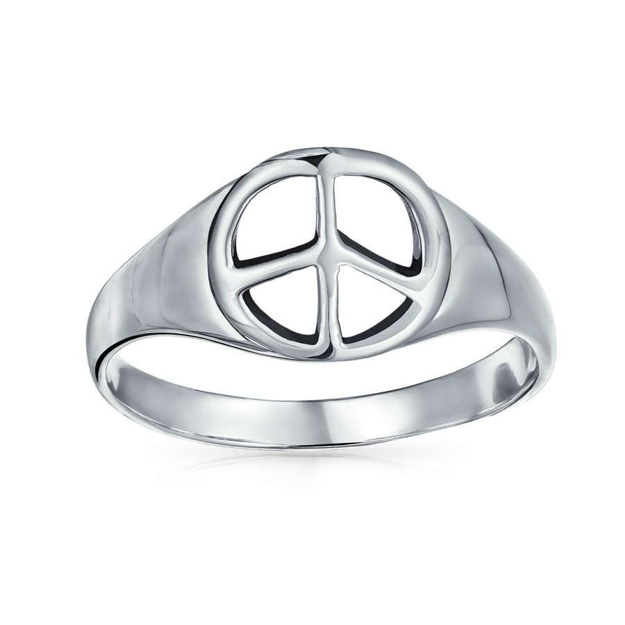 Shop Women Bling Jewelry Unique Rings | .925 Sterling Wide Open Symbol World Peace Sign Signet Ring Silver