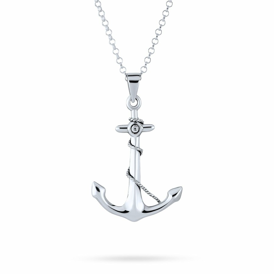 Shop Men Bling Jewelry Mens Pendants & Dog Tags | Nautical Boat Anchor Rope Pendant Necklace 14K Or .925