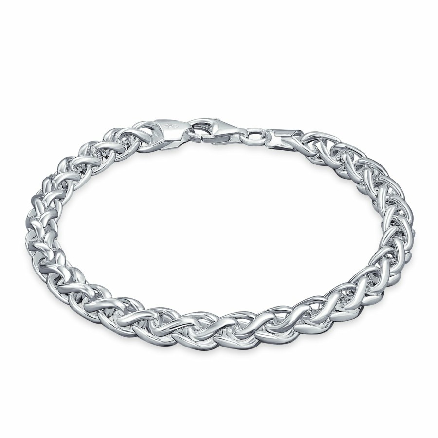 Shop Men Bling Jewelry Mens Bracelets & Id Bracelets | Men'S Solid Wheat Or Curb Link Bracelet Sterling Silver Made In Italy 8-9 Inch