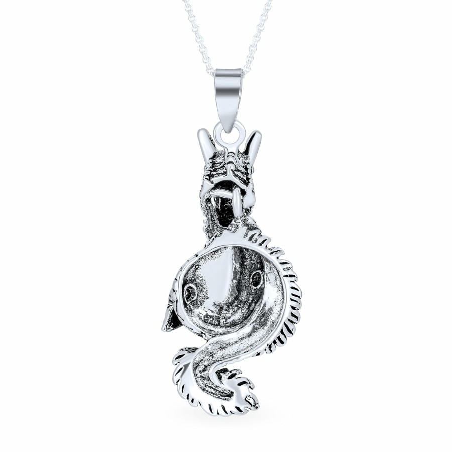 Shop Women Bling Jewelry Pendant Necklaces | Asian Dragon Chinese Zodiac Astrology Pendant Necklace Sterling Silver