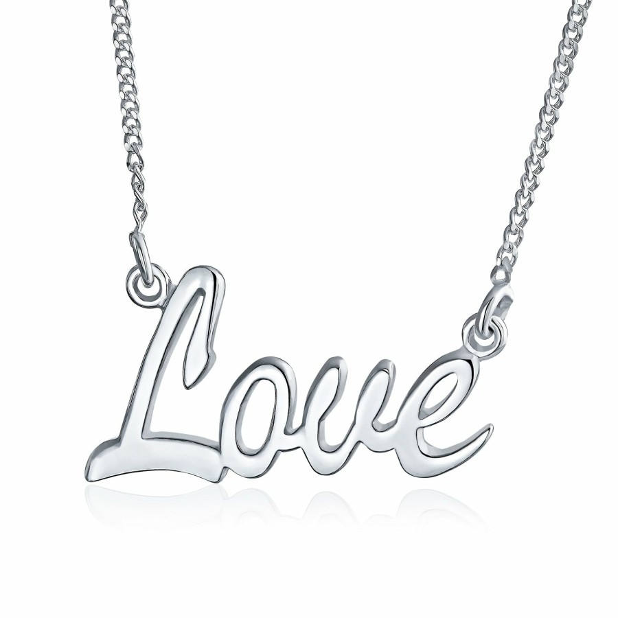 Shop Women Bling Jewelry Pendant Necklaces | Message Love Lucky Believe Sideways Station Words Necklace .925 Silver