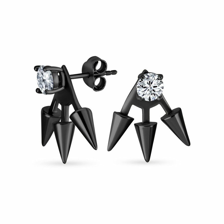 Shop Women Bling Jewelry Stud Earrings | Biker Punk Rocker Spiked Stud Hoop Earrings Cz Gold Black .925 Silver