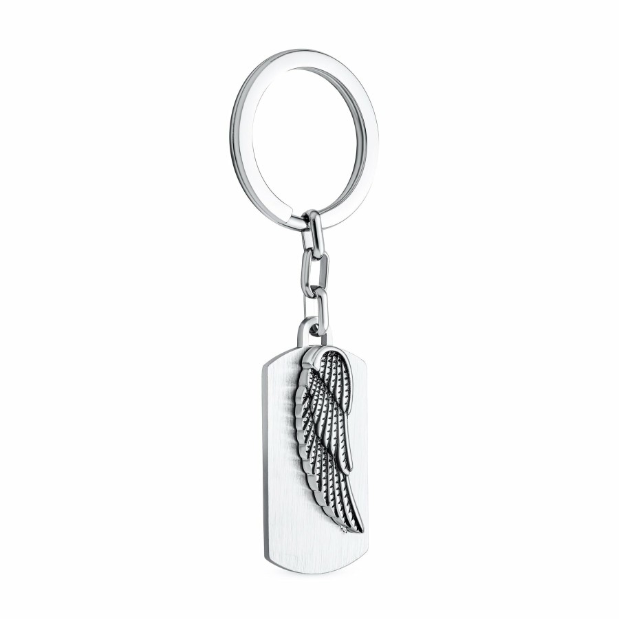 Shop Men Bling Jewelry Mens Pendants & Dog Tags | Angel Wing Feather Dog Tag Keychain Key Ring Holder Stainless Steel Silver Tone