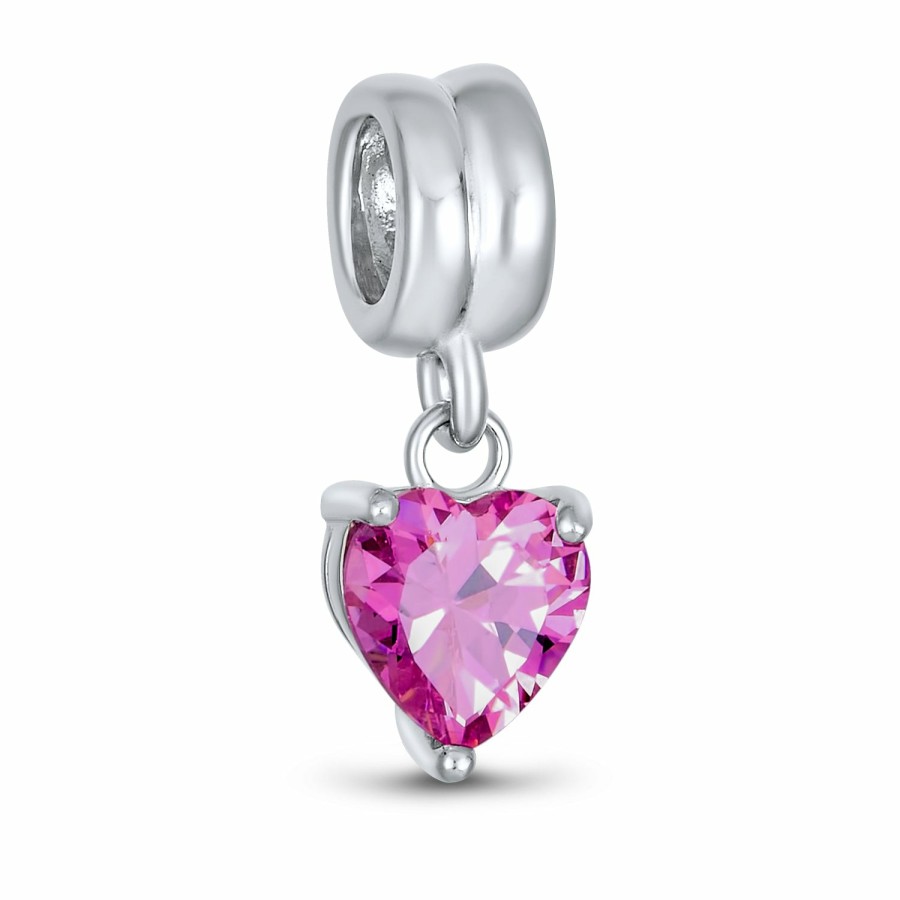 Shop Women Bling Jewelry Love Heart Beads | Heart Or Birth Month October Cz Heart Charm Bead Sterling