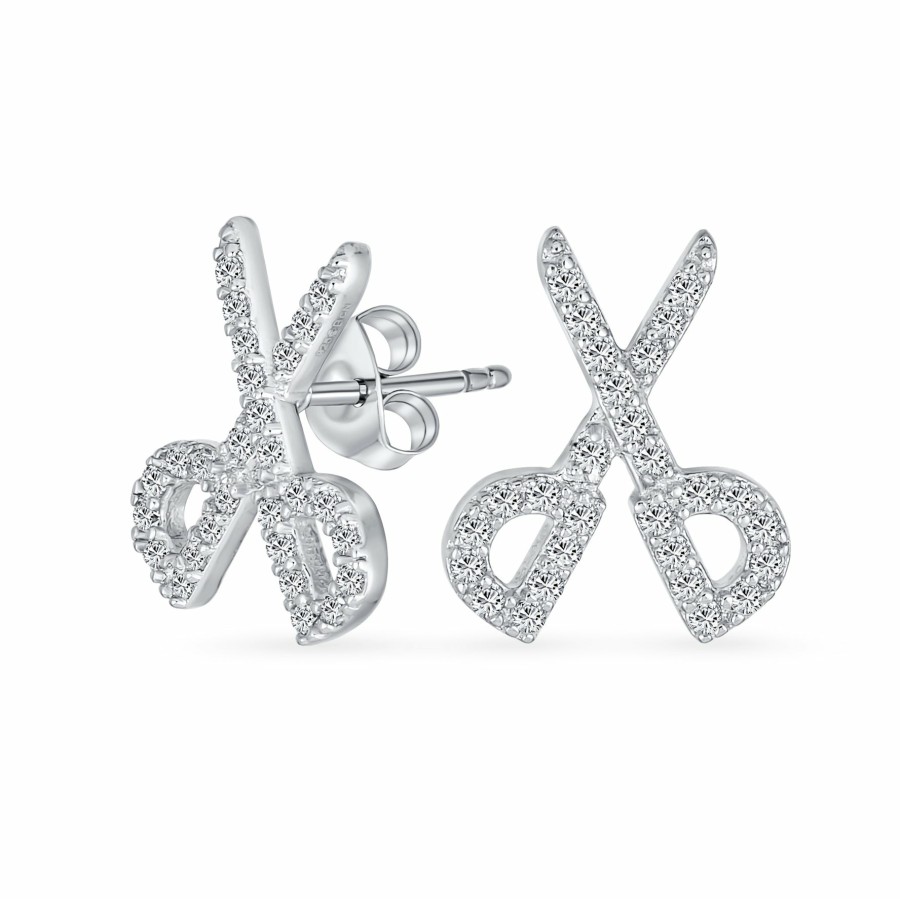 Shop Women Bling Jewelry Stud Earrings | Whimsical Scissors Stud Earrings Cz Accent Hair Salon Stylist Sterling Silver