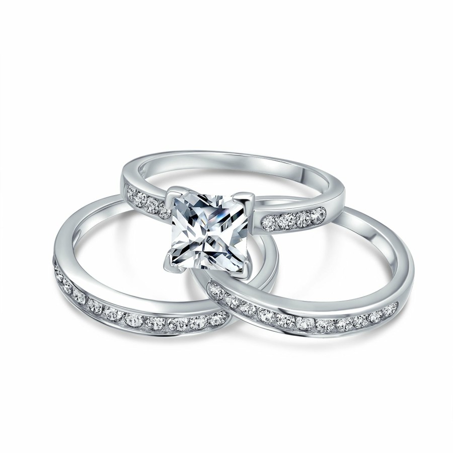 Shop Women Bling Jewelry Engagement Rings | 2Ct Solitaire Princess Cut Aaa Cz Engagement Ring Set Sterling Silver