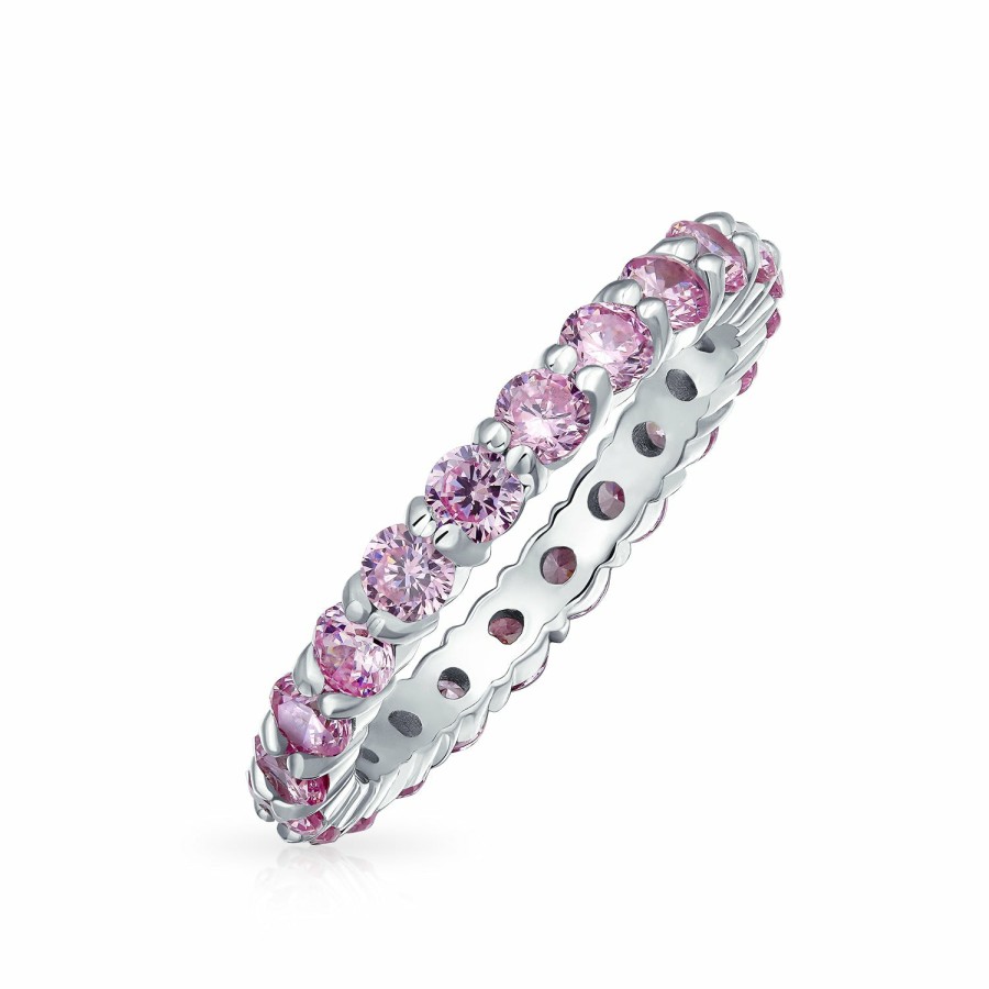 Shop Women Bling Jewelry Wedding Bands | Stackable Pink Cz Band Eternity Wedding Band Ring .925 Sterling Silver