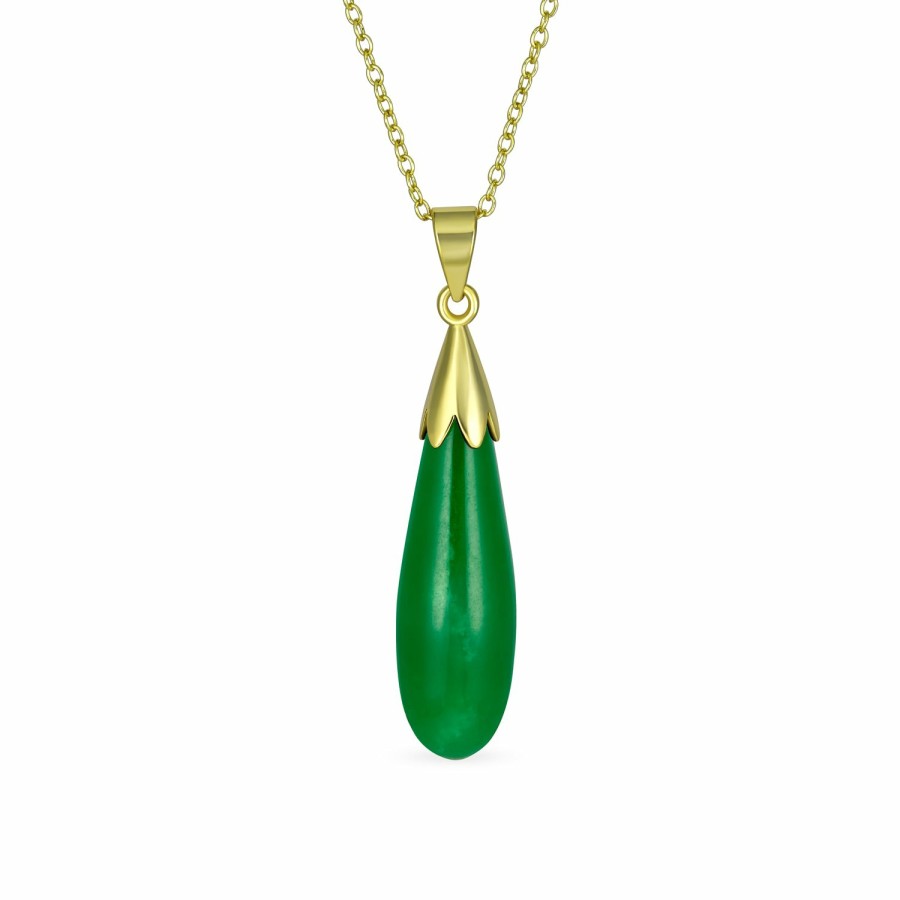 Shop Women Bling Jewelry Pendant Necklaces | Classic Gemstone Turquoise Onyx Jade Elongated Teardrop Dangle Pendant