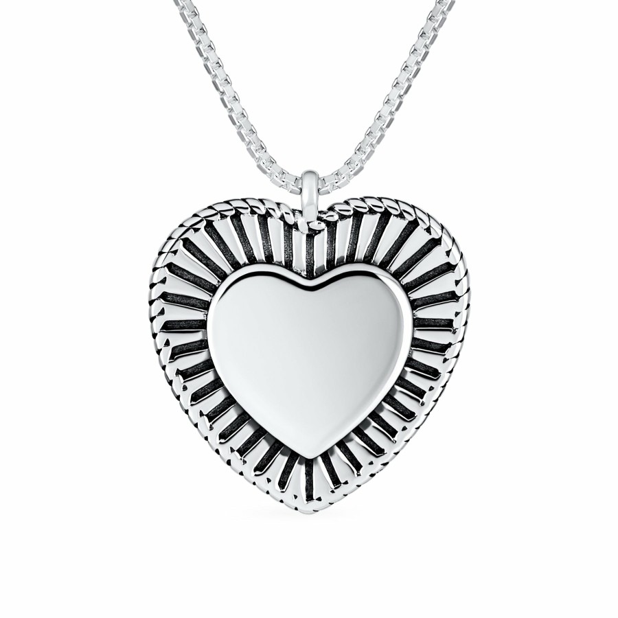 Shop Women Bling Jewelry Delicate Pendant Necklaces | Letter Alphabet Initial Medium Heart Pendant Necklace Sterling Silver