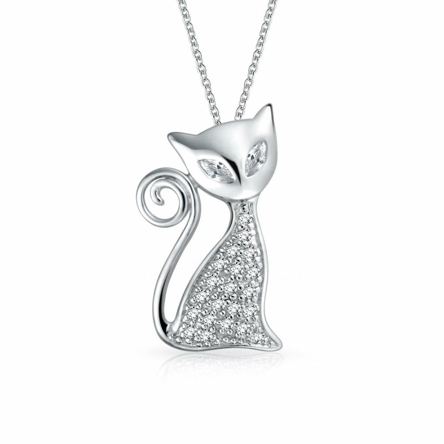 Shop Women Bling Jewelry | Whimsical Bff Pet Two Kitty Cats Pendant Necklace Cz, Gold & Silver