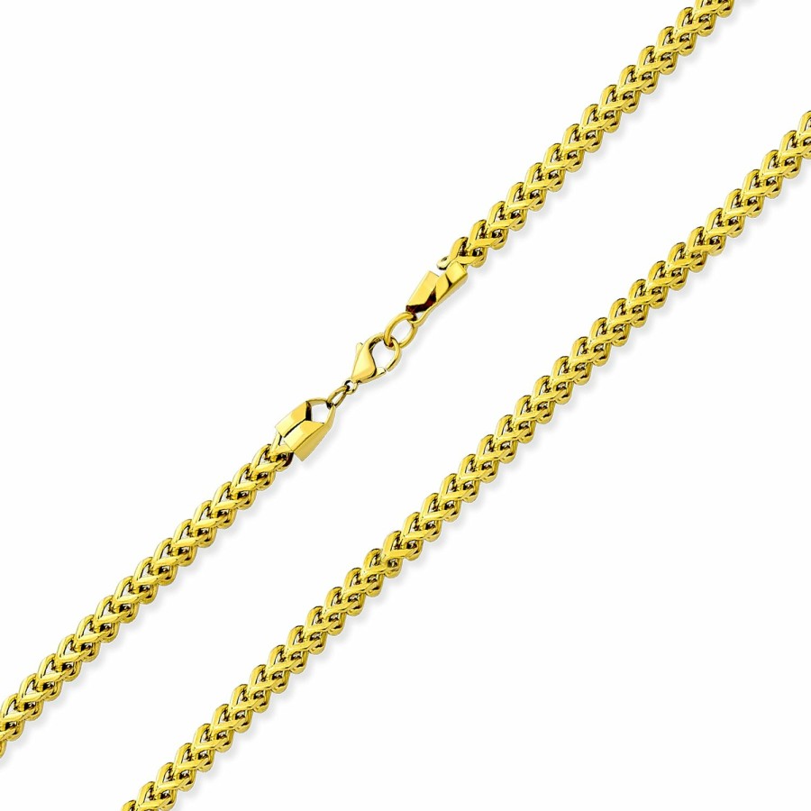 Shop Men Bling Jewelry Mens Necklace Chains | Biker Curb Wheat Chain Necklace Gold Silver Black Stainless Steel 20 24 30"