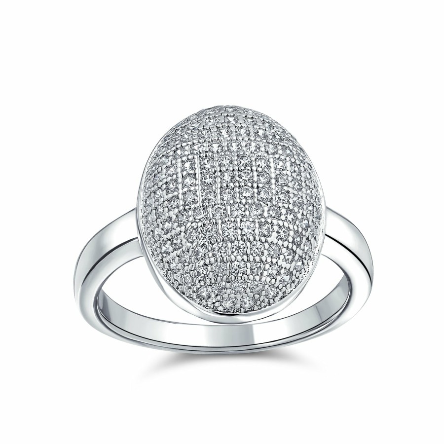 Shop Women Bling Jewelry Statement Cocktail Rings | Oval Pave Dome Aaa Cz Prom Pageant Statement Ring Silver Plated Brass