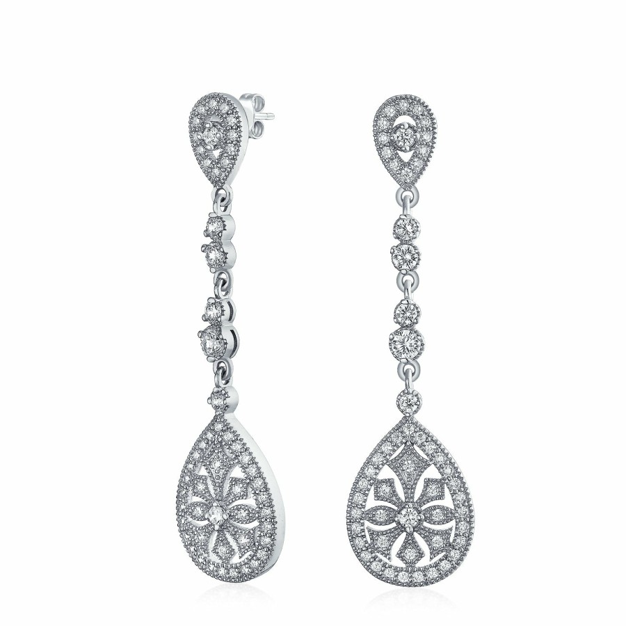 Shop Women Bling Jewelry Chandelier Earrings | Art Deco Teardrop Cubic Zirconia Statement Chandelier Earrings