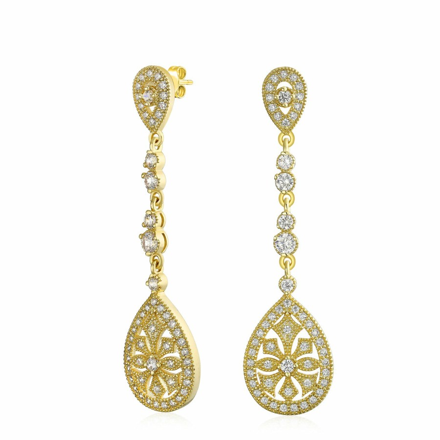 Shop Women Bling Jewelry Chandelier Earrings | Art Deco Teardrop Cubic Zirconia Statement Chandelier Earrings