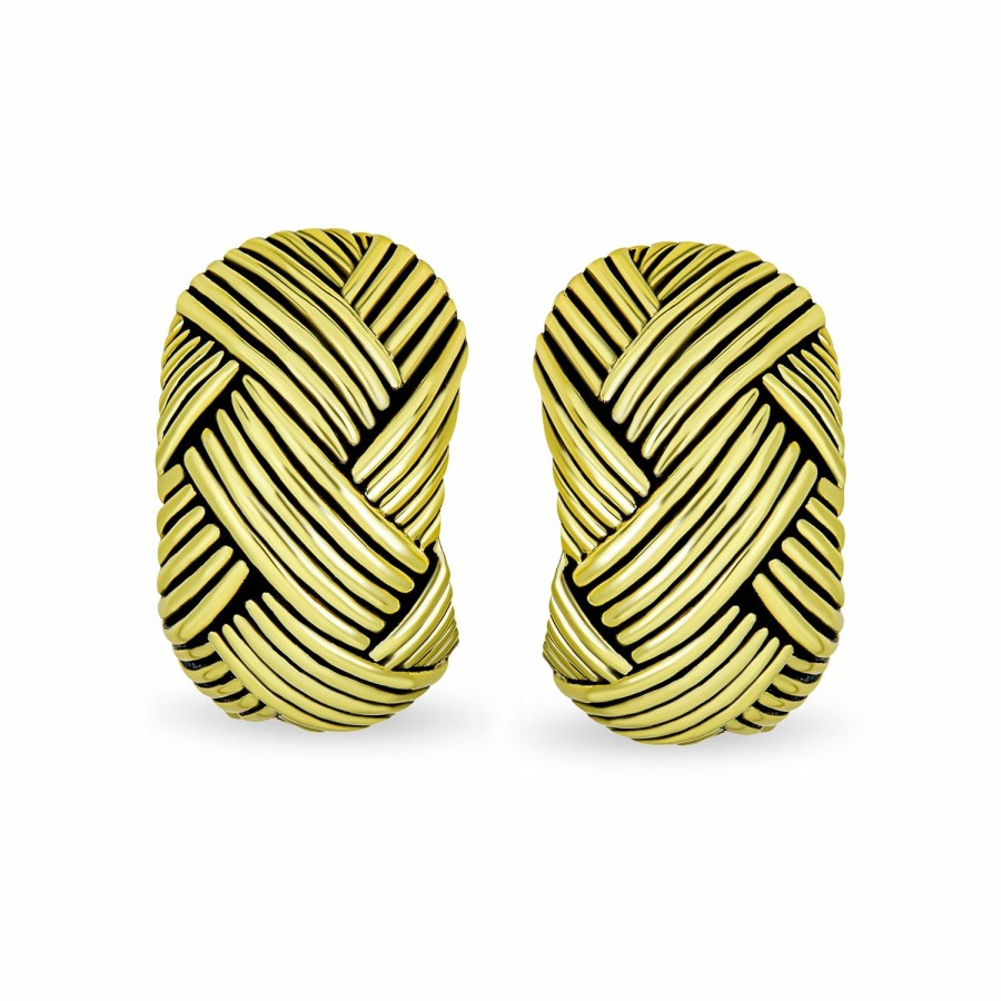 Shop Women Bling Jewelry Clip On Earrings | Woven Braided Basket Weave Hoop Clip On Earrings Oxidized Gold Plated