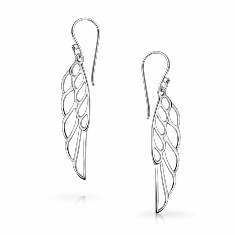 Shop Women Bling Jewelry Dangle Drop Earrings | Dangle Angel Wing Feather Earrings .925 Sterling French Wire