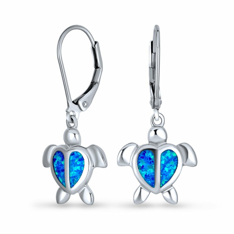 Shop Women Bling Jewelry Dangle Drop Earrings | Created Opal Heart Turtle Drop Lever Back Earrings .925 Sterling Silver