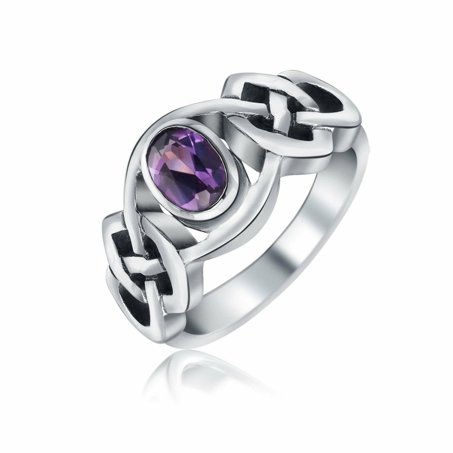 Shop Women Bling Jewelry Engravable Rings | Imitation Amethyst Celtic Trinity Knot Triquetra Ring Silver Purple