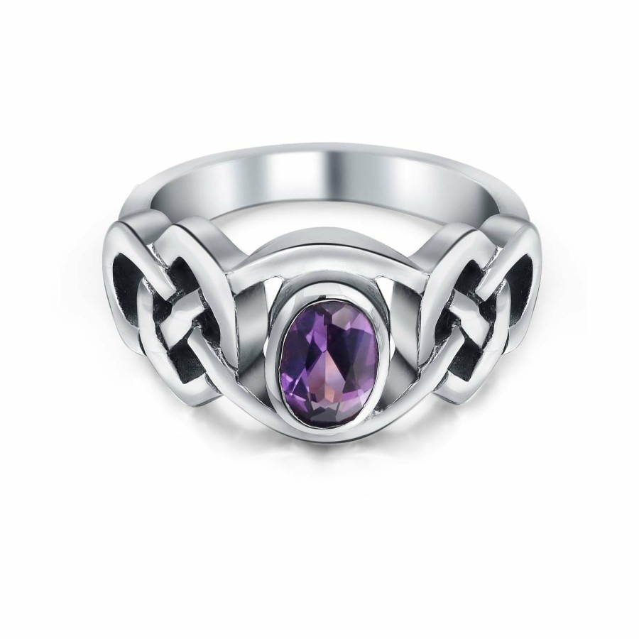 Shop Women Bling Jewelry Engravable Rings | Imitation Amethyst Celtic Trinity Knot Triquetra Ring Silver Purple