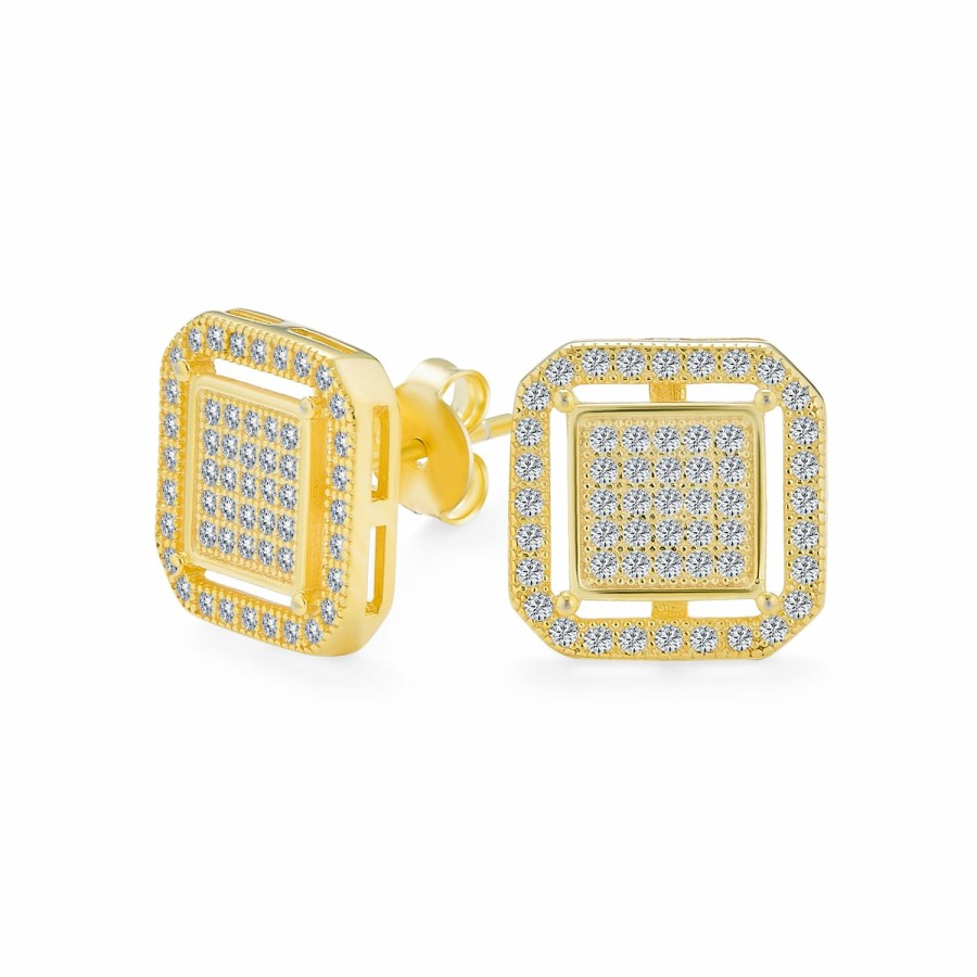 Shop Men Bling Jewelry Mens Earrings | Geometric Square Box Cubic Zirconia Pave Cz Stud Earrings For Men