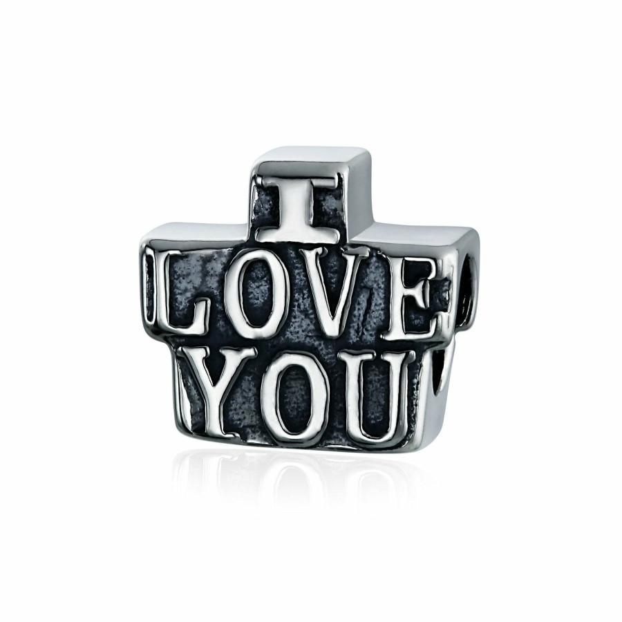 Shop Women Bling Jewelry Love Heart Beads | Words Saying "I Love You" Heart Charm Bead .925 Sterling