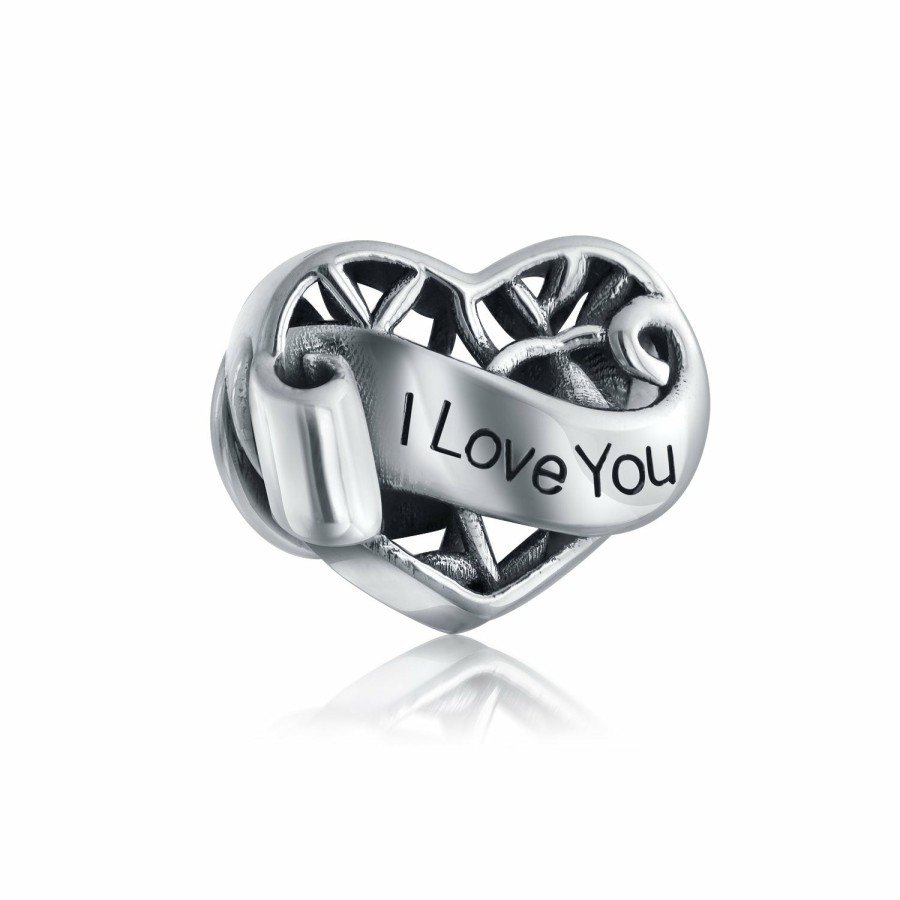 Shop Women Bling Jewelry Love Heart Beads | Words Saying "I Love You" Heart Charm Bead .925 Sterling