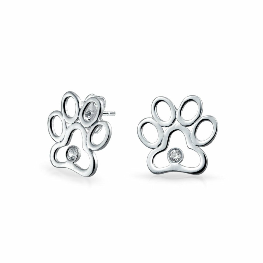 Shop Women Bling Jewelry Stud Earrings | Bff Lover Pet Dog Cat Paw Print Dangle Stud Earrings Puppy .925