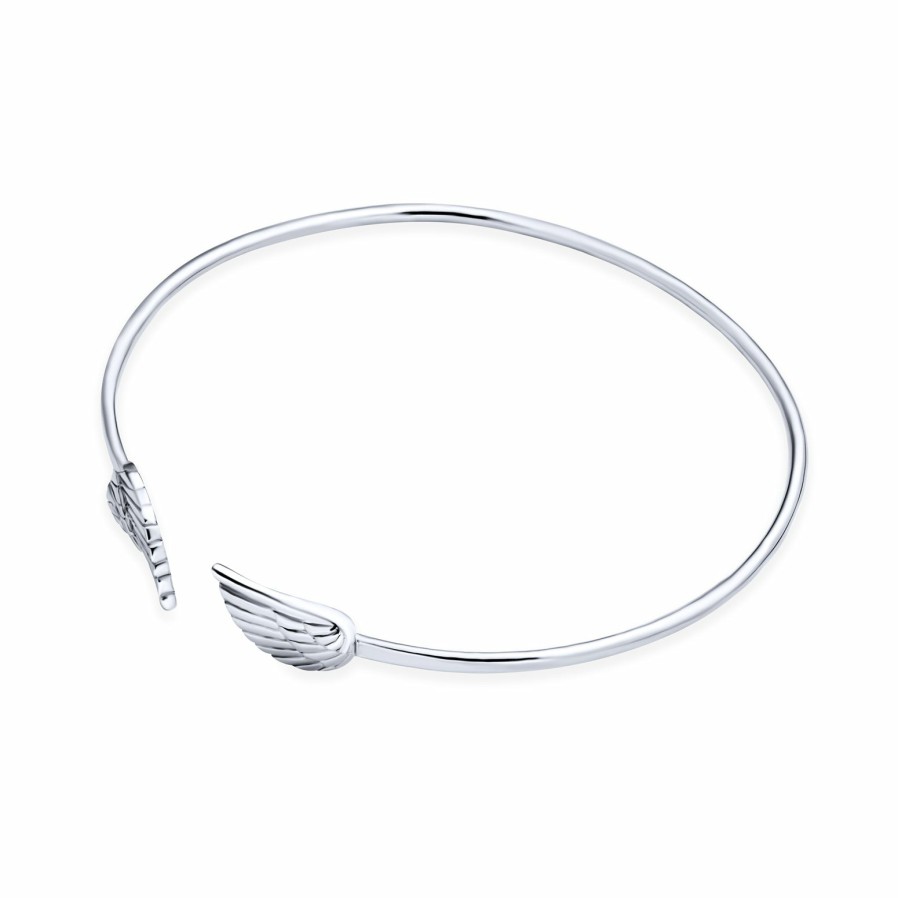 Shop Women Bling Jewelry Delicate Bracelets | Thin Angel Wing Feather Bangle Cuff Bracelet High .925 Sterling Silver