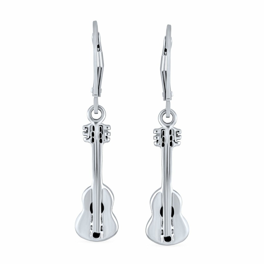 Shop Women Bling Jewelry Dangle Drop Earrings | Musician Acoustic Guitar Music Lover Dangle Earrings Sterling Silver