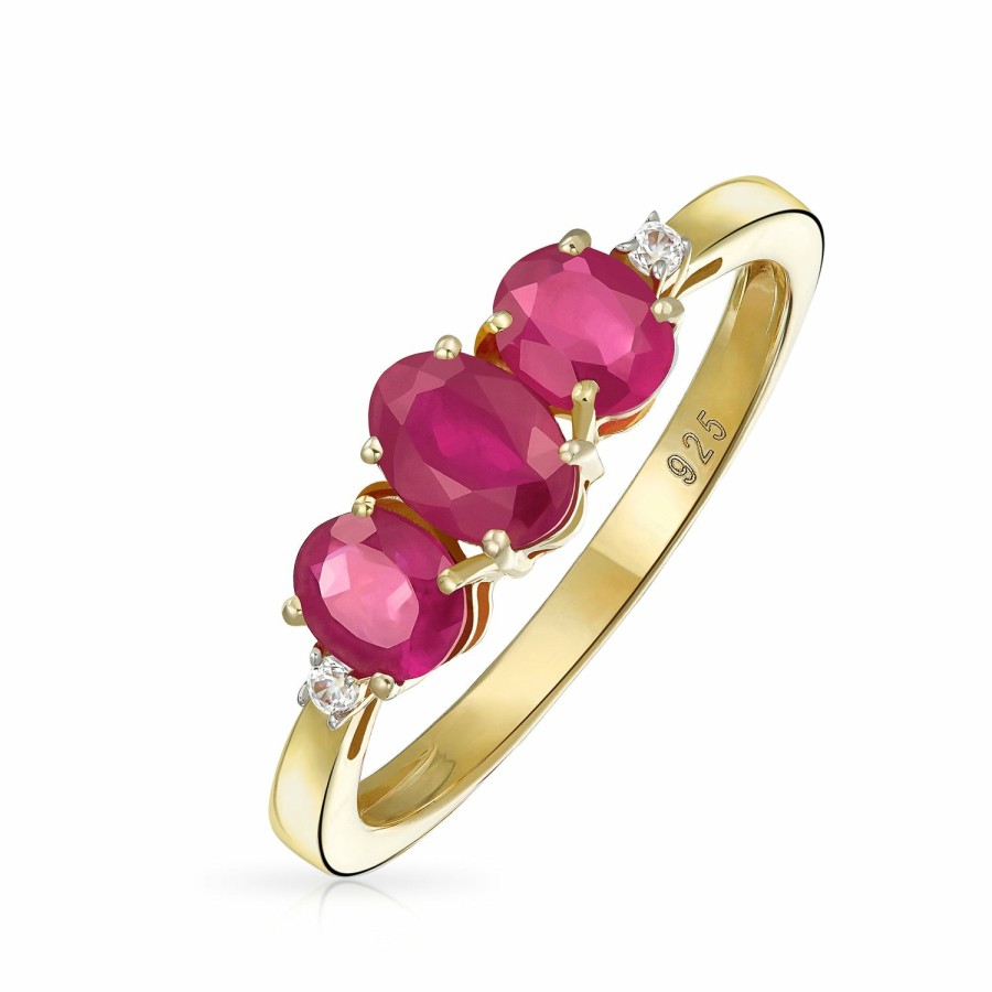 Shop Women Bling Jewelry Unique Rings | Past Present Future 3 Stone 2Ct Oval Ruby Tanzanite Ring 14K Gold Plated .925