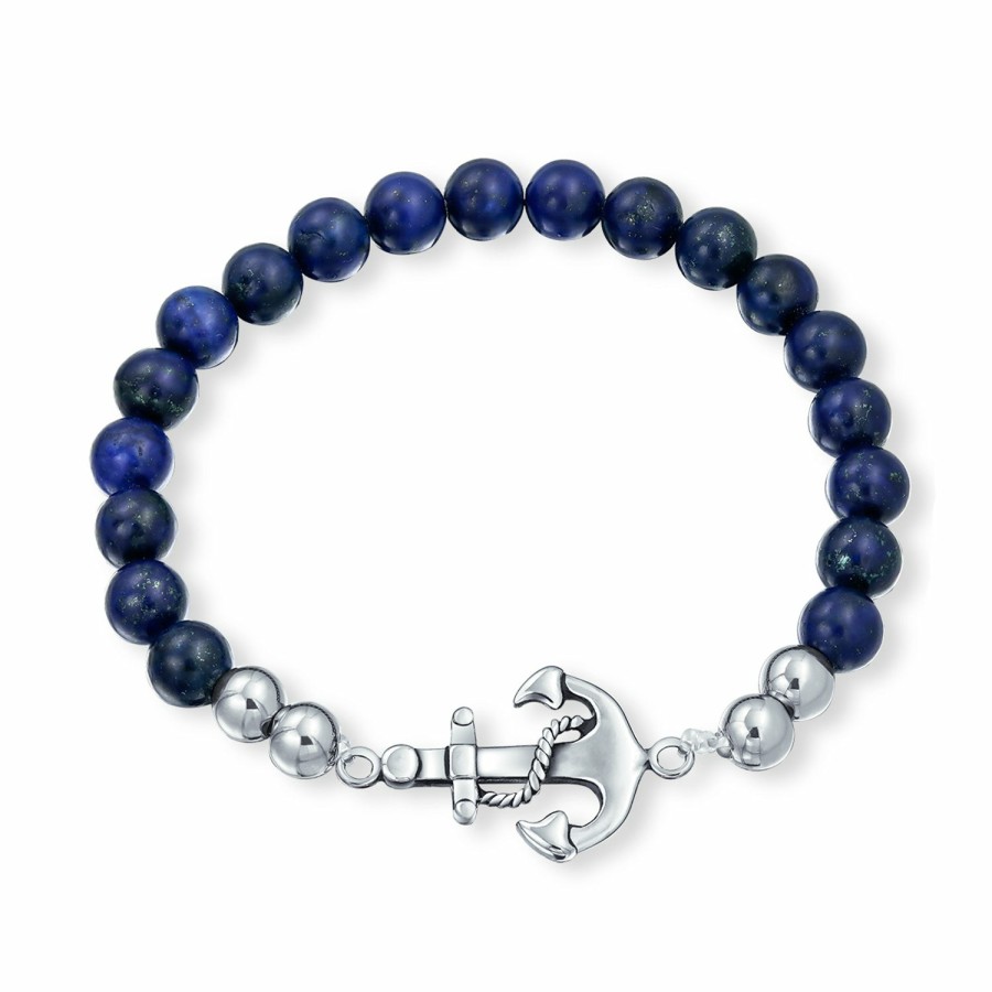 Shop Men Bling Jewelry Mens Bracelets & Id Bracelets | Nautical Gemstone Fish Pisces Boat Anchor Charm Bead Stretch Bracelet