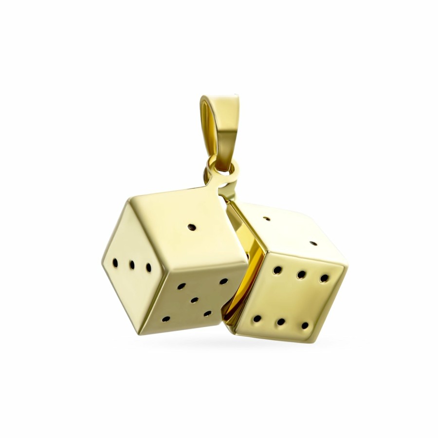 Shop Men Bling Jewelry Mens Pendants & Dog Tags | Real 14K Yellow Gold Las Vegas Casino Gambler Dice Pendant