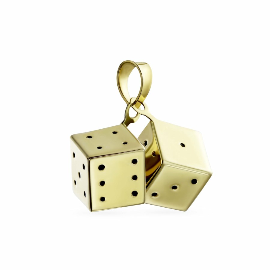 Shop Men Bling Jewelry Mens Pendants & Dog Tags | Real 14K Yellow Gold Las Vegas Casino Gambler Dice Pendant