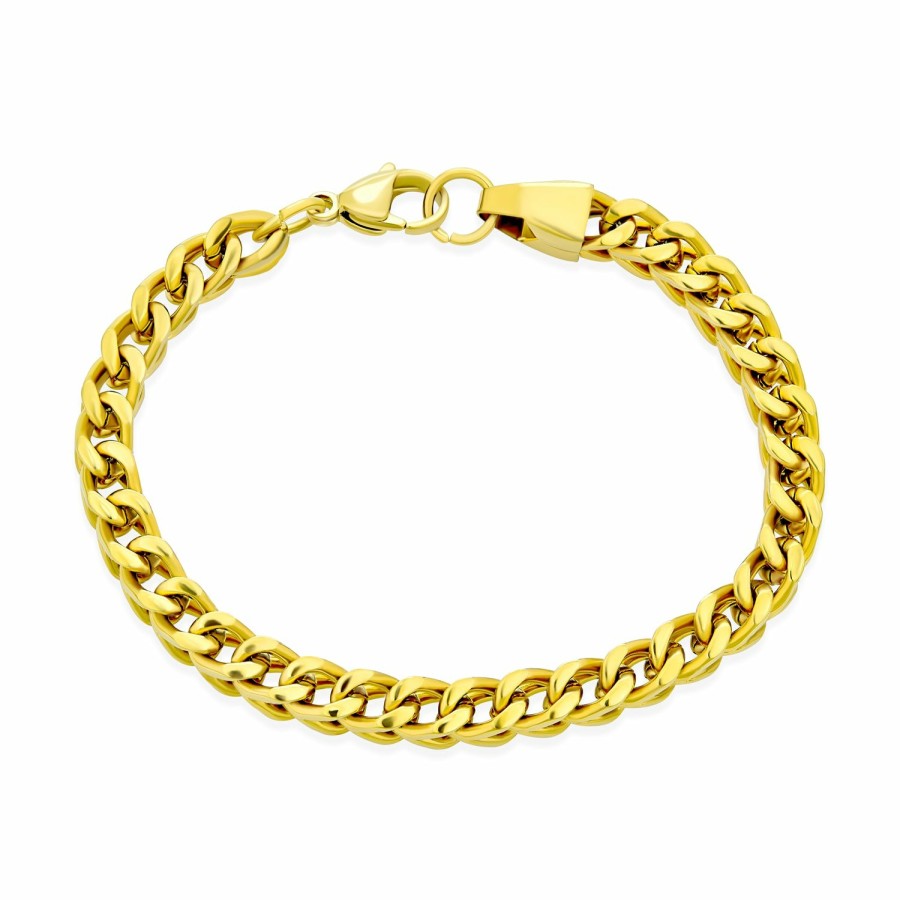 Shop Men Bling Jewelry Mens Bracelets & Id Bracelets | Men'S Heavy Curb Link Chain Bracelet Silver Gold Plated Stainless Steel 8-9 Inch