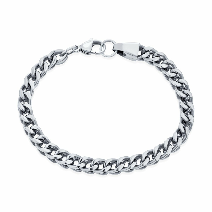 Shop Men Bling Jewelry Mens Bracelets & Id Bracelets | Men'S Heavy Curb Link Chain Bracelet Silver Gold Plated Stainless Steel 8-9 Inch