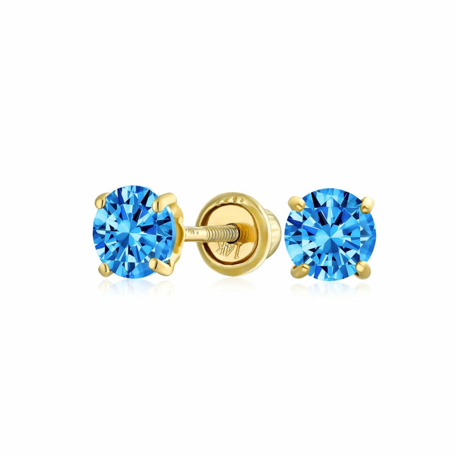 Shop Women Bling Jewelry | Tiny Real 14K Gold Birthstone Colors Aaa Cz Solitaire Stud Earrings