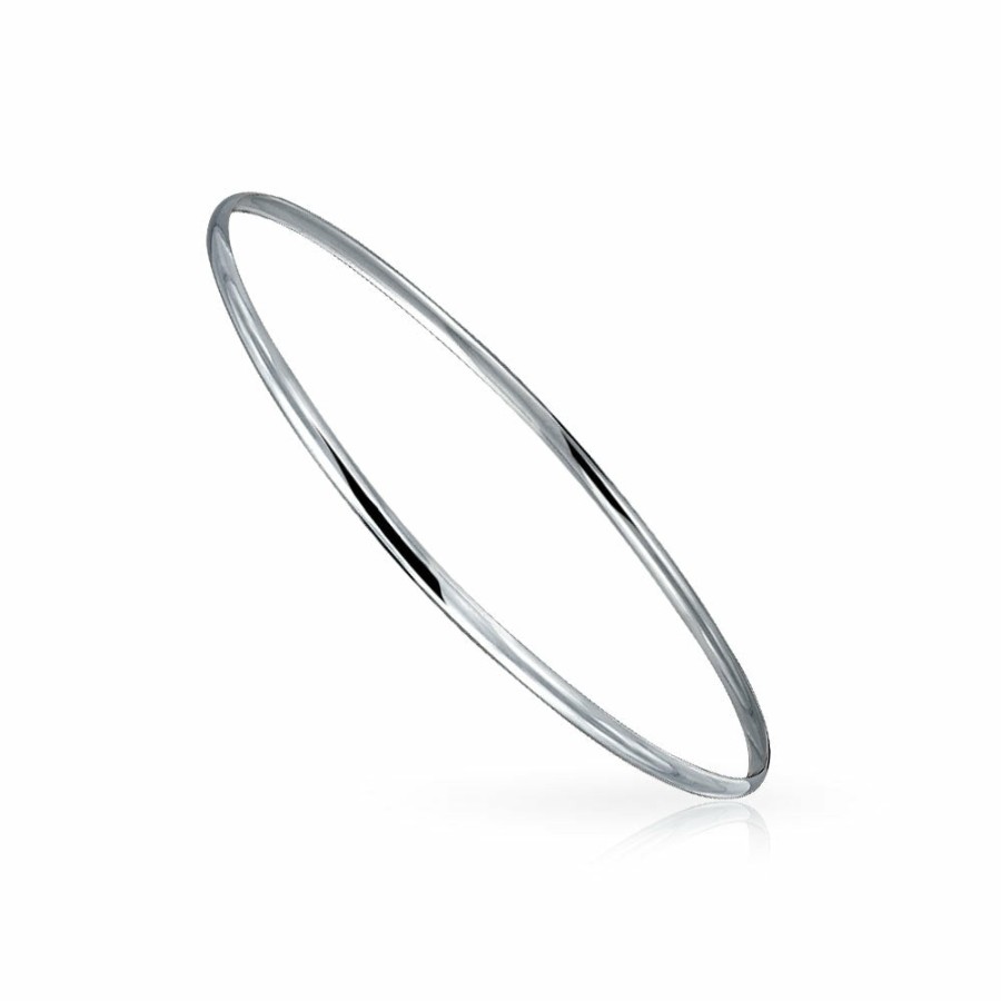 Shop Women Bling Jewelry Engravable Bracelets | Flat Edge Shinny Stacking Thin .925 Sterling Bangle Bracelet 2Mm Silver