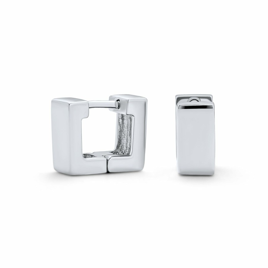 Shop Men Bling Jewelry Mens Earrings | Small Square Hoop Kpop Earrings Shiny .925 Sterling