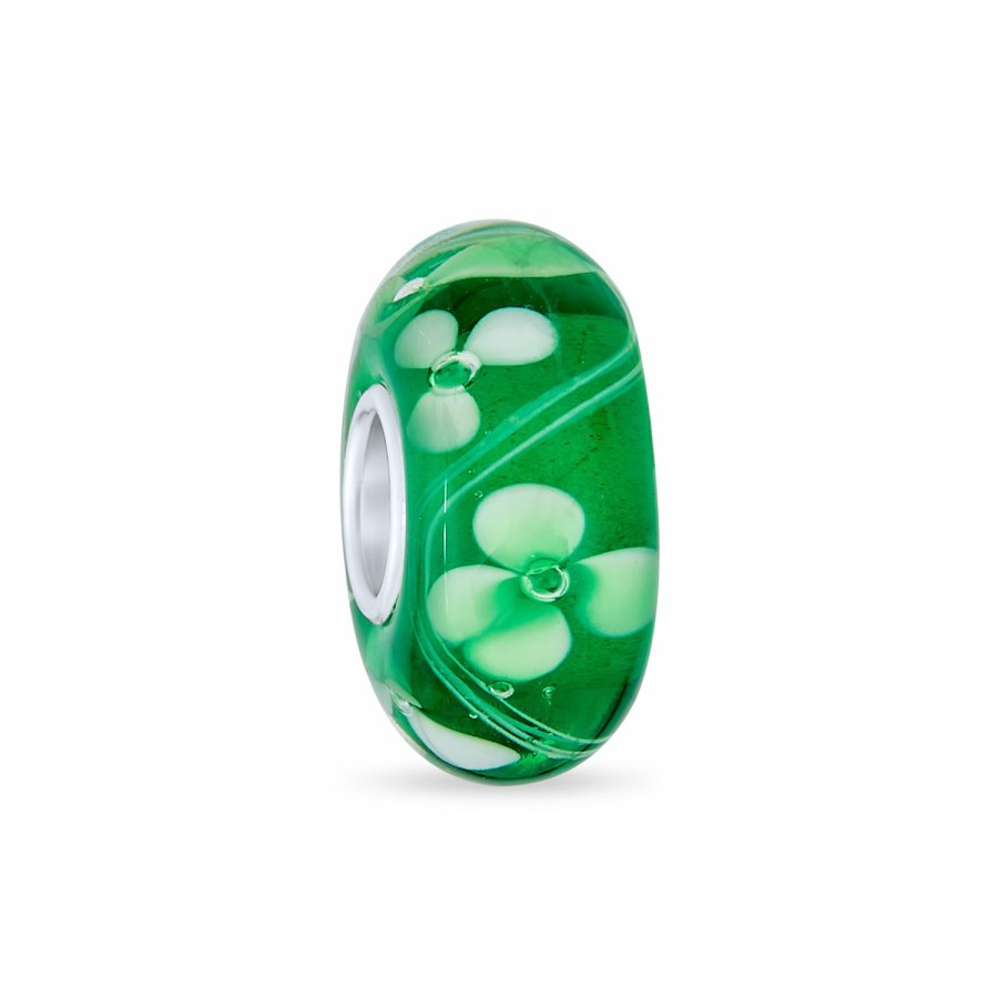 Shop Women Bling Jewelry Flower Beads | Clover Bead Charm Murano Glass .925 Sterling Silver