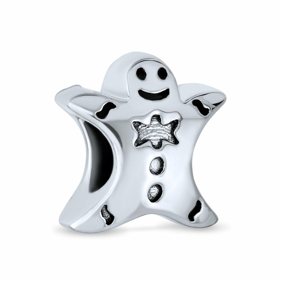 Shop Women Bling Jewelry Unique Charms | Holiday Christmas Gingerbread Man Cookie Charm Bead Sterling Silver