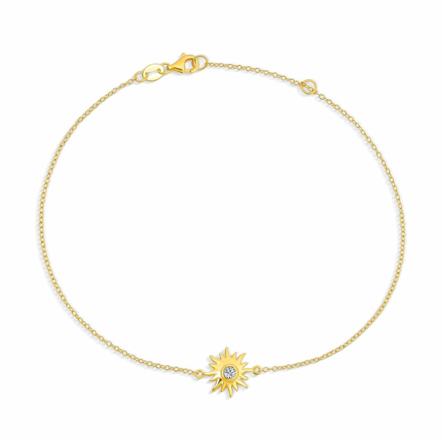 Shop Women Bling Jewelry Delicate Bracelets | Sunburst Sun Cz Anklet Ankle Bracelet Gold Plated Sterling Silver