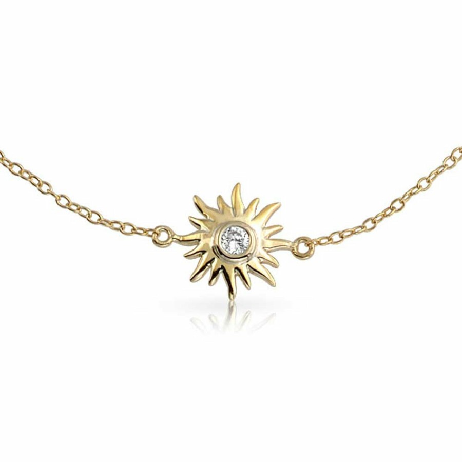 Shop Women Bling Jewelry Delicate Bracelets | Sunburst Sun Cz Anklet Ankle Bracelet Gold Plated Sterling Silver