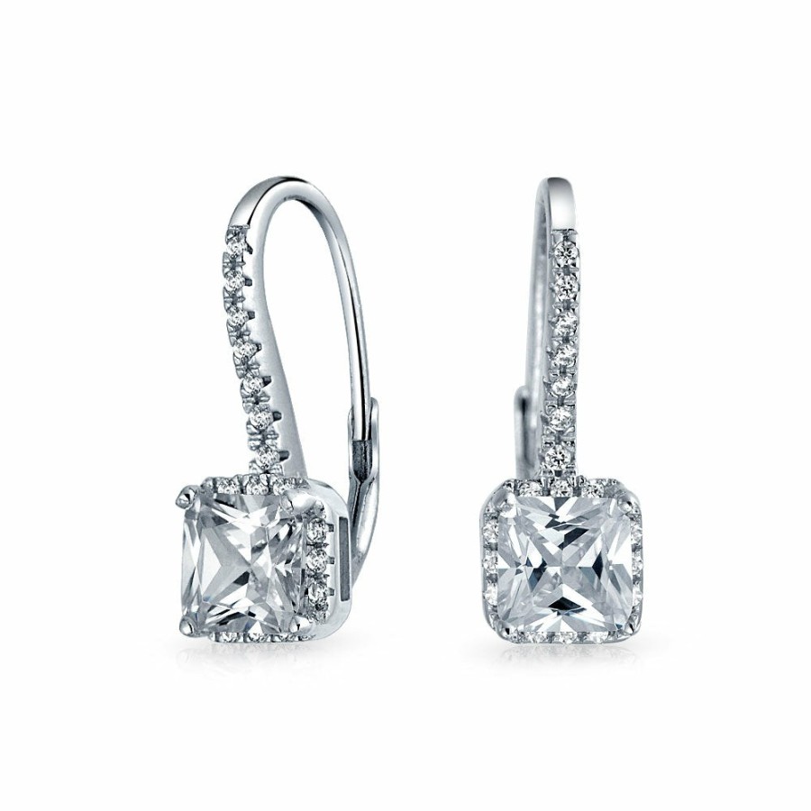 Shop Women Bling Jewelry Dangle Drop Earrings | Solitaire Princess Square Cz Drop Earrings .925 Sterling Silver